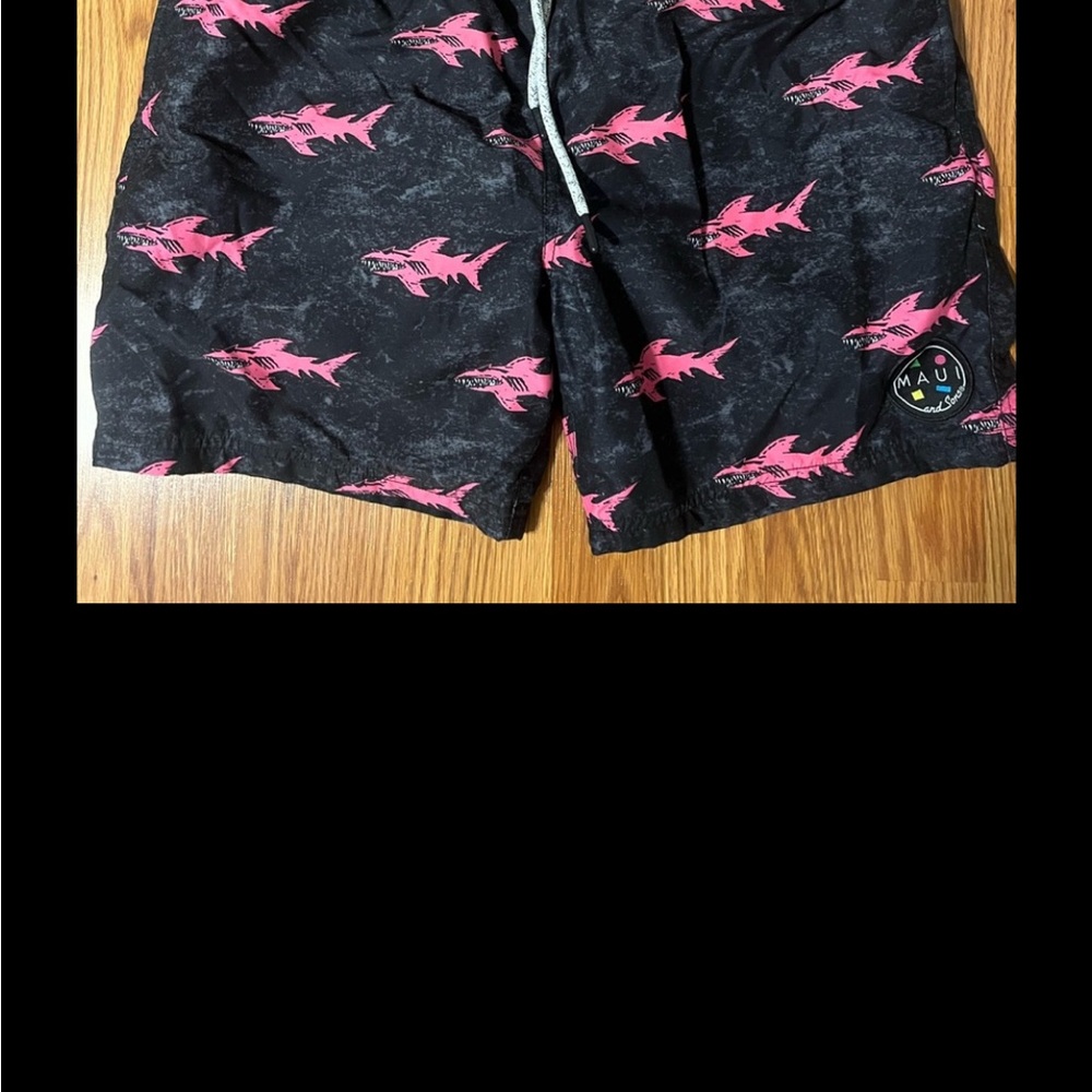 Maui and Sons Black and Pink Swim Trunks